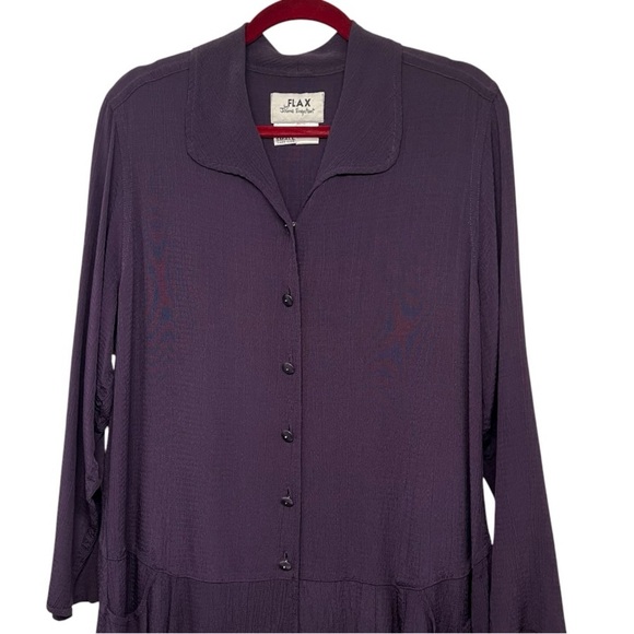 Flax Purple Crepe Button Front Tunic Top Pockets Lagenlook Artisan Blouse Small - Picture 8 of 13
